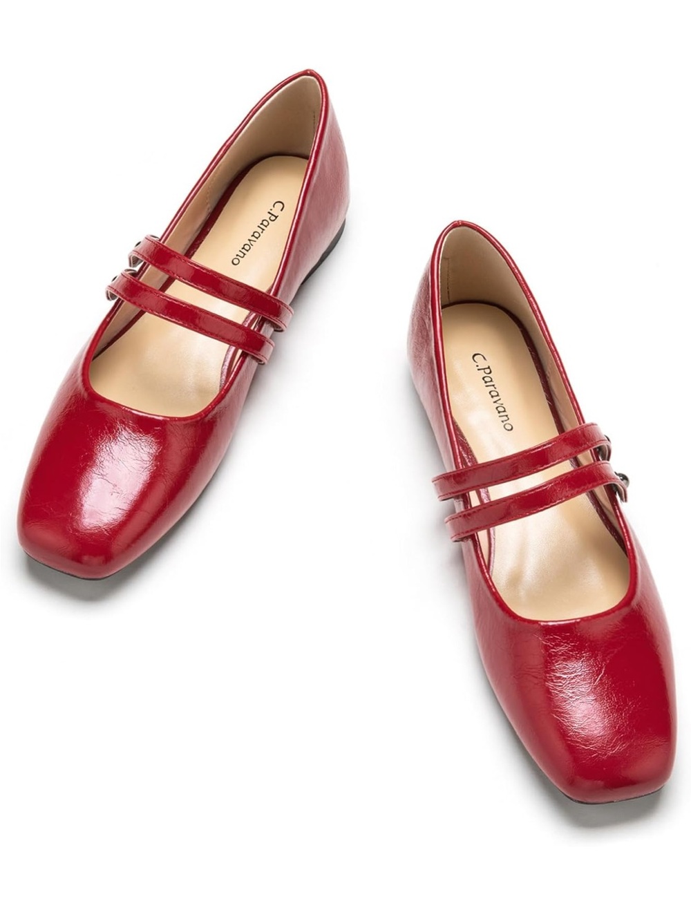 C.Paravano Red Mary Jane Ballet Flats